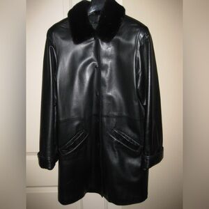 Black lamb leather stroller coat with natural Ranch mink detachable collar.